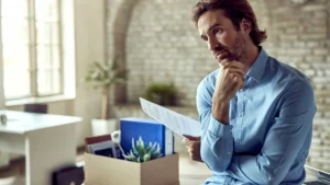 En la foto se ve a un hombre pensativo, con un documento en las manos