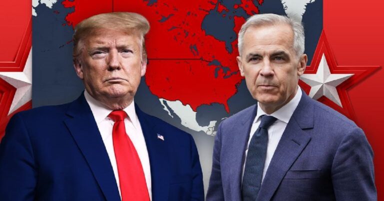 En la foto, un montaje en el que aparecen Trump y el premier canadiense Mark Carney