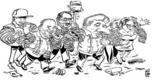 En la foto una caricatura de dirigentes cubanos