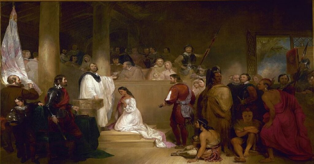 En la foto se puede ver la pintura La Boda de Pocahontas, de John Gadsby Chapman