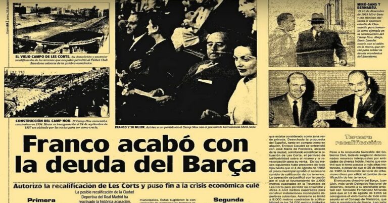 En la foto, un recorte de periódico sobre Franco y el Barcelona