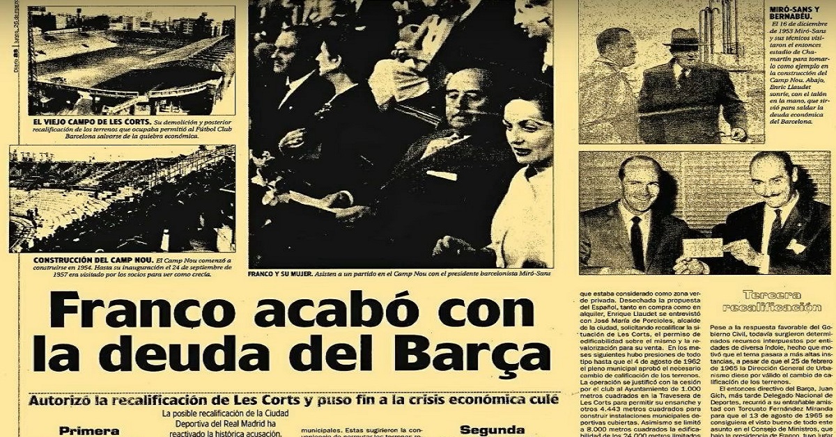 En la foto, un recorte de periódico sobre Franco y el Barcelona