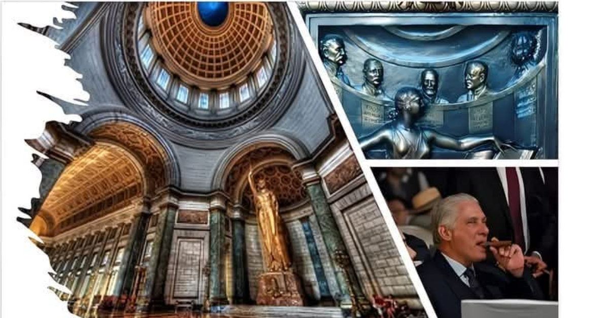 La foto es un montaje del capitolio cubano, en la que se ve la estatua de La República y a Díaz-Canel, entre otras cosas