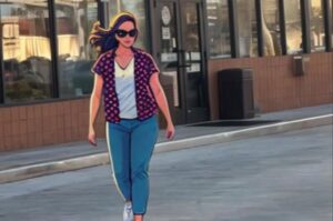 En la foto, una mujer sale de una gasolinera... hecha con chat GPT