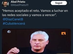 En la foto, post en el que aparece el presidente cubano, con una frase en la que asegura que va a ganar en las redes