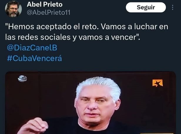 En la foto, post en el que aparece el presidente cubano, con una frase en la que asegura que va a ganar en las redes
