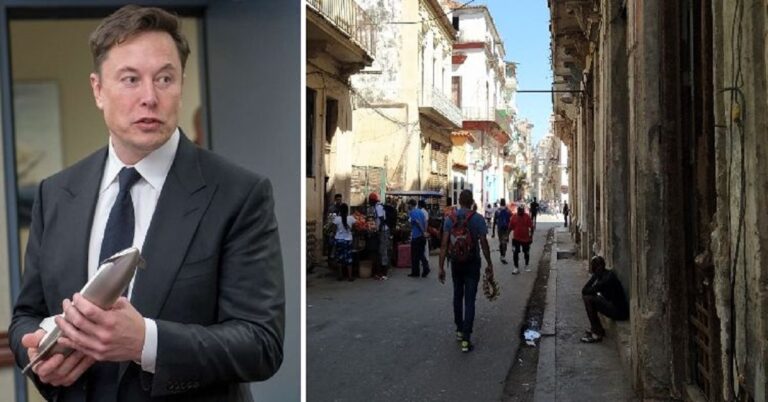 En la foto, Elon Musk y un monatej de una calle de La Habana