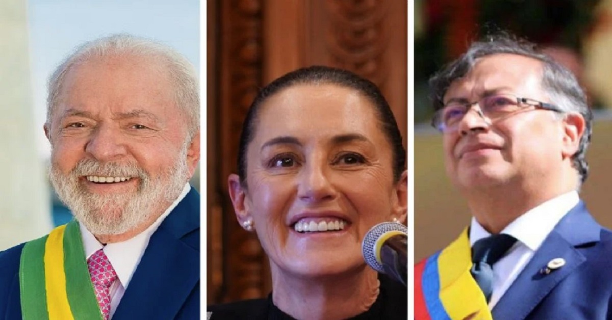 En la foto, un monytaje en el que aparecen Lula Da Silva, Claudia Sheinbaum y Gustavo Petro