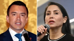 En la foto, Daniel Noboa y Luisa González, los dos aspirantes a la presidencia de Ecuador