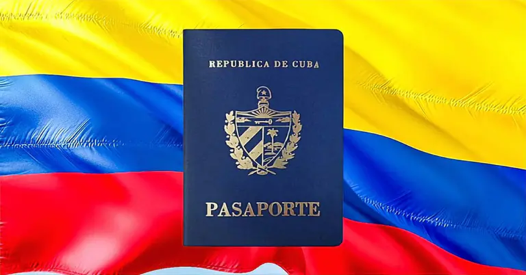 En la foto, un montaje de una bandera colombiana y un pasaporte cubano