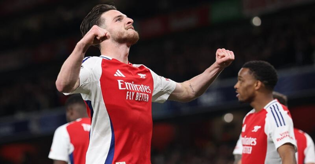 En la foto, Declan Rice después de marcarle un gol al Real Madrid