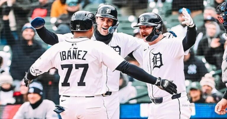 En la foto, Andy Ibáñez, tercera base cubano de los Tigres de Detroit