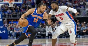 En la foto, momento del Partido entre Knicks y Pistons
