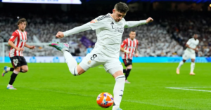 En la foto, Fede Valverde, autor del gol del Real Madrid ante el Athletic Club de Bilbao
