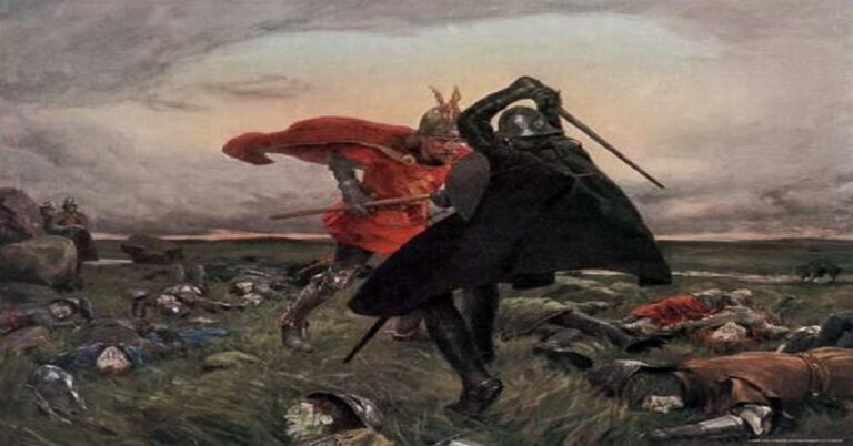 En la foto, una pintura sobre la batalla de Camlann