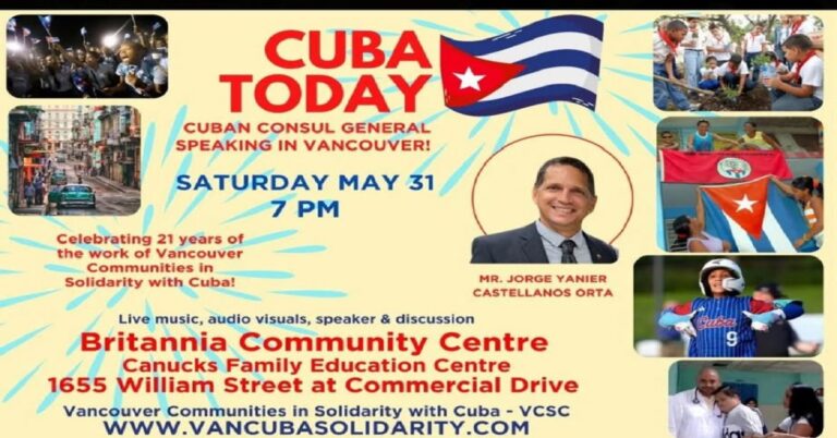 En la foto, cartel con anuncio de actividad del régimen castrista en Canadá