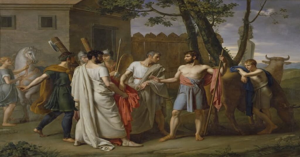 En la foto, una pintura que refleja a Cincinnato al dejar el arado para ir a la guerra