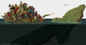 En la foto, una imagen de Cuba hundiéndose en el mar