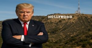 En la foto, un montaje en el que aparece Donald Trump en Hollywood
