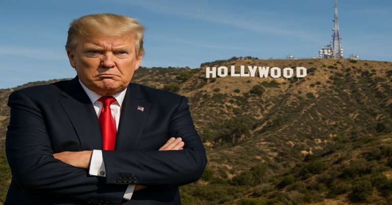 En la foto, un montaje en el que aparece Donald Trump en Hollywood