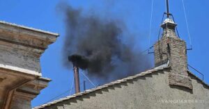 En la foto, uno negro sale de una chimenea en el Vaticano