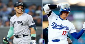 En la foto, Aaron Judge y Shohei Ohtani