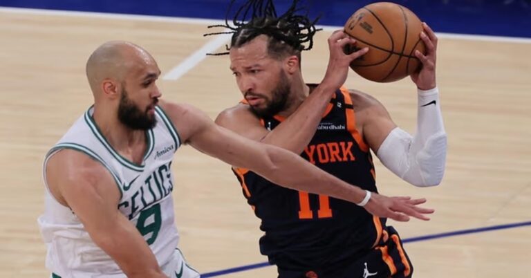 En la foto, momento del partido entre los Knicks y los Celtics