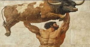 En la foto, una imagen con Milón de Crotona levantando un toro