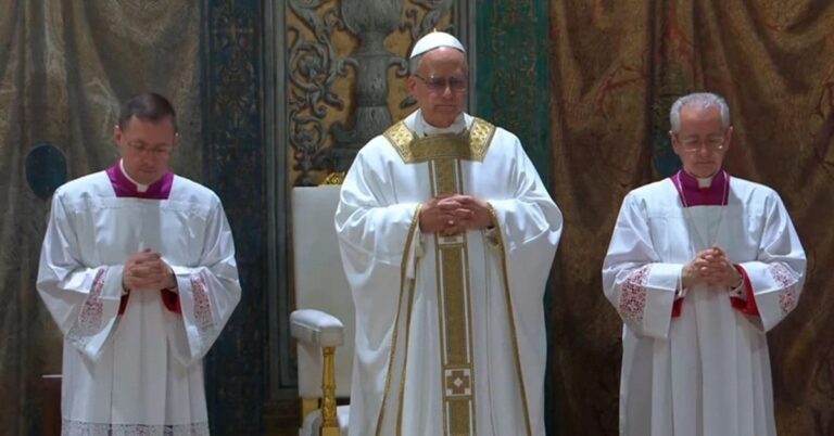 En la foto, el papa León XIV durante una misa