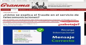 Enla foto, portada del diario Granma referida al tema de las recargas