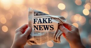 En la foto, una imagen hecha con AI que dice ¿Fake News?