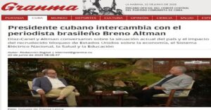 En la foto, portada del Granma con la entrevista de Díaz-Canel al periodista brasileño Breno Altman