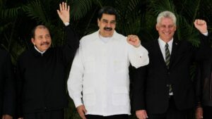 En la foto, Daniel Ortega, Nicolás Maduro y Díaz-Canel