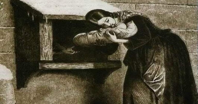 En la foto, una madre deja un hijo abandonado en un sitio preparado para eso