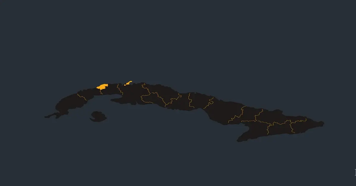 ¿Sabes dónde no se va la corriente en Cuba? 1 En la foto, el mapa de Cuba con los lugares donde hay corriente de noche y donde no.