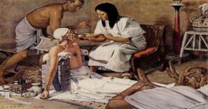 En la foto, cura de muelas en la antiguedad