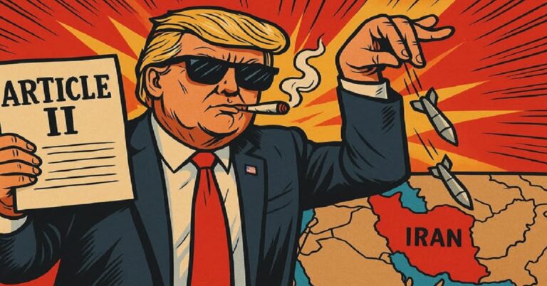 En la foto, una imagen de AI en la que aparece Trump con la constitución en la mano