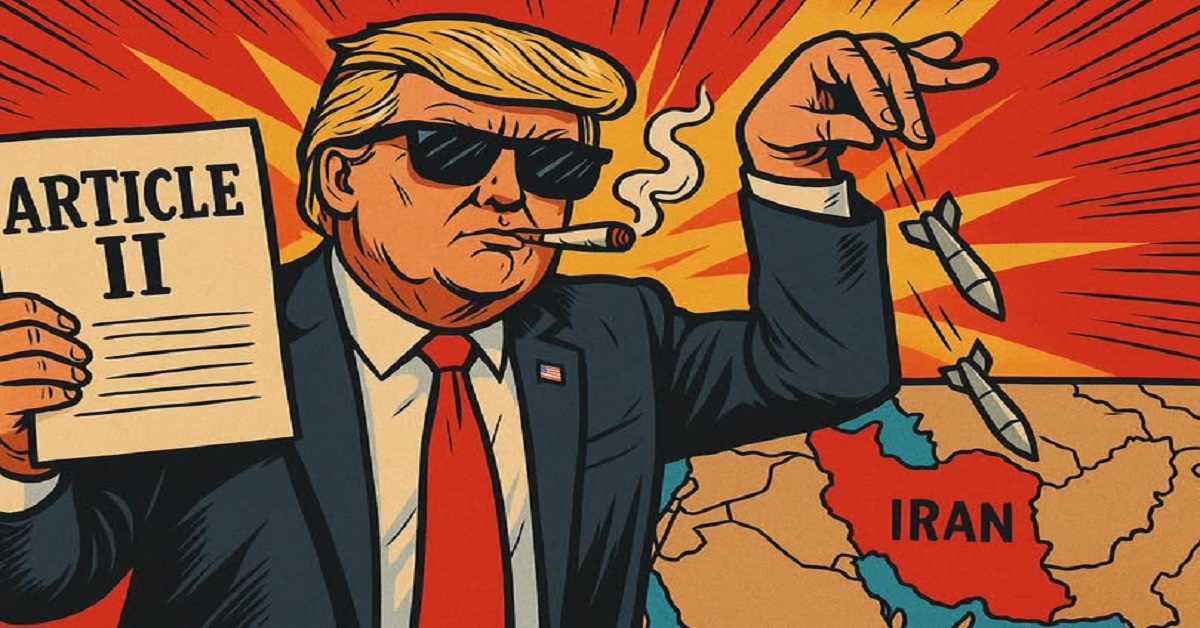 En la foto, una imagen de AI en la que aparece Trump con la constitución en la mano