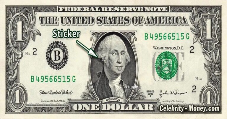 En la foto, un billete de a dollar, con Washington sacando la lengua