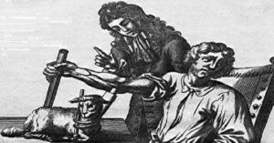 En la foto, grabado que recuerda la primera transfución de sangre