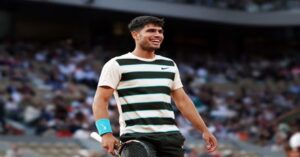 En la foto, el tenista español Carlos Alcaraz tras vencer a Tommy Paul