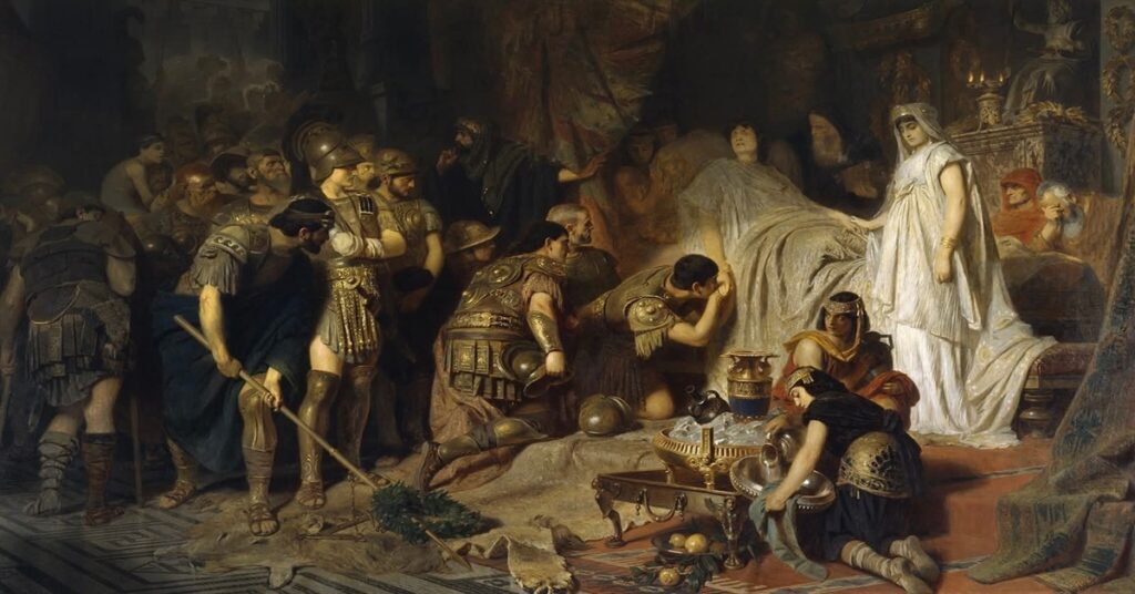 En la foto, una pintura que refleja la muerte de Alejandro Magno