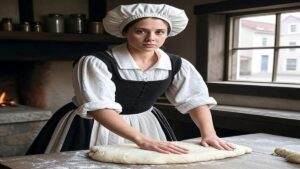 En la foto, una imagen de Ai en la que una mujer prepara un pastel