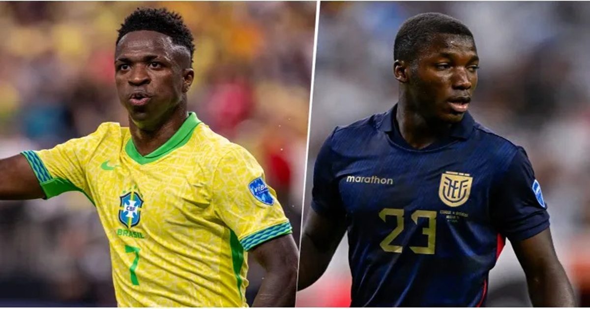 En la foto, jugadores de Brasil y Ecuador