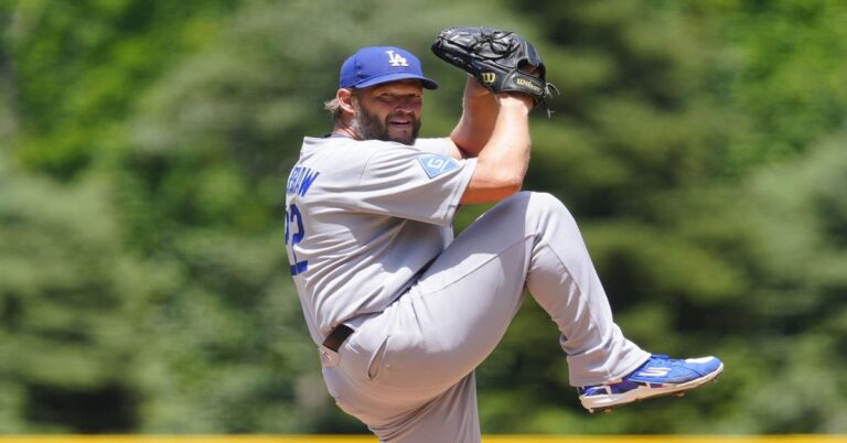 En la foto, el pitcher de Dodgers Clayton Kershaw