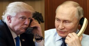 En la foto, Donald Trump y Vladímir Putin hablan por teléfono