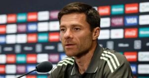 En la foto, Xabi Alonso en la rueda de prensa previa al partido ante la Juventus