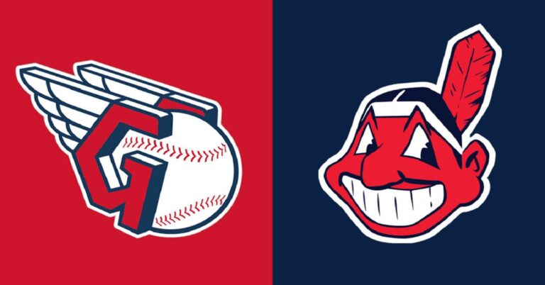 En la foto, el acutal logo de los Guardians de Cleveland, y el antiguo de los Indians