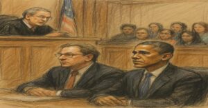 En la foto, una imagen de AI del supuesto enjuiciamiento a Barack Obama