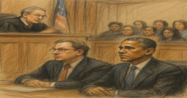 En la foto, una imagen de AI del supuesto enjuiciamiento a Barack Obama